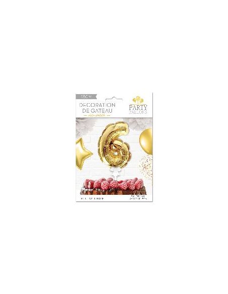 Accessoire Fêtes / Ballon Doré Décoration Gâteau Chiffre 6 / Dimension : 15 x 10 cm