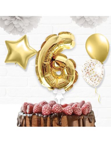 Accessoire Fêtes / Ballon Doré Décoration Gâteau Chiffre 6 / Dimension : 15 x 10 cm