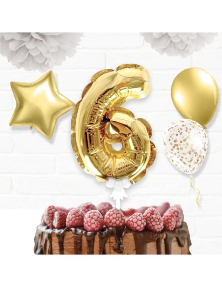 Accessoire Fêtes / Ballon Doré Décoration Gâteau Chiffre 6 / Dimension : 15 x 10 cm