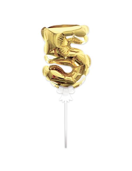 Accessoire Fêtes / Ballon Doré Décoration Gâteau Chiffre 5 / Dimension : 15 x 10 cm