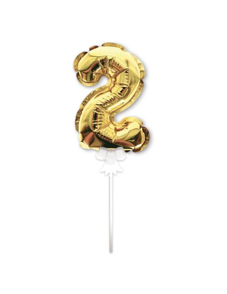 Accessoire Fêtes / Ballon Doré Décoration Gâteau Chiffre 2 / Dimension : 15 x 10 cm