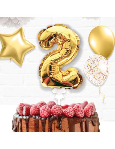 Accessoire Fêtes / Ballon Doré Décoration Gâteau Chiffre 2 / Dimension : 15 x 10 cm
