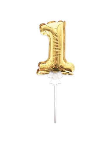 Accessoire Fêtes / Ballon Doré Décoration Gâteau Chiffre 1 / Dimension : 15 x 10 cm