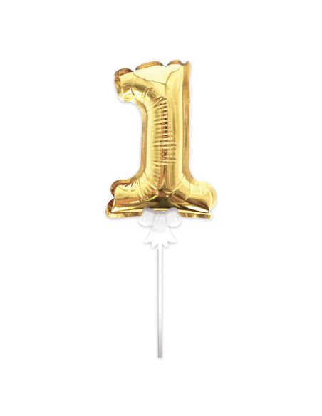 Accessoire Fêtes / Ballon Doré Décoration Gâteau Chiffre 1 / Dimension : 15 x 10 cm