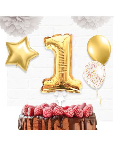 Accessoire Fêtes / Ballon Doré Décoration Gâteau Chiffre 1 / Dimension : 15 x 10 cm