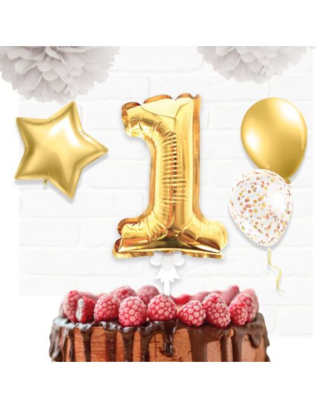 Accessoire Fêtes / Ballon Doré Décoration Gâteau Chiffre 1 / Dimension : 15 x 10 cm