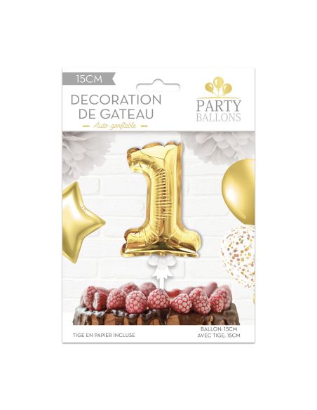 Accessoire Fêtes / Ballon Doré Décoration Gâteau Chiffre 1 / Dimension : 15 x 10 cm