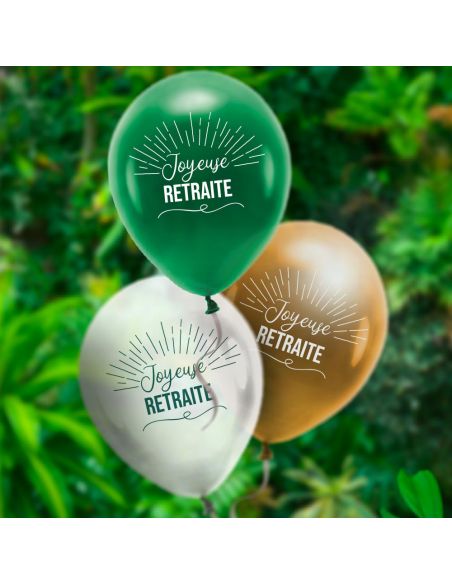 Sachet de 8 Ballons "Joyeuse Retraite" Tropical - Dimensions : 30 x 30 cm