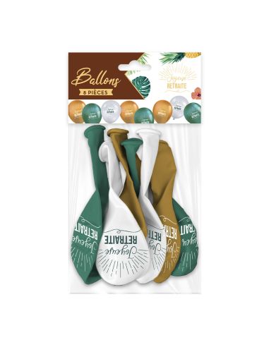 Sachet de 8 Ballons "Joyeuse Retraite" Tropical - Dimensions : 30 x 30 cm