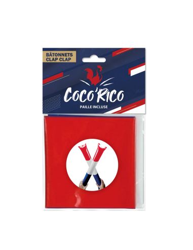 Lot de 2 Bâtonnets Clap Clap Bleu, Blanc, Rouge - Dimensions : 60 x 10 cm