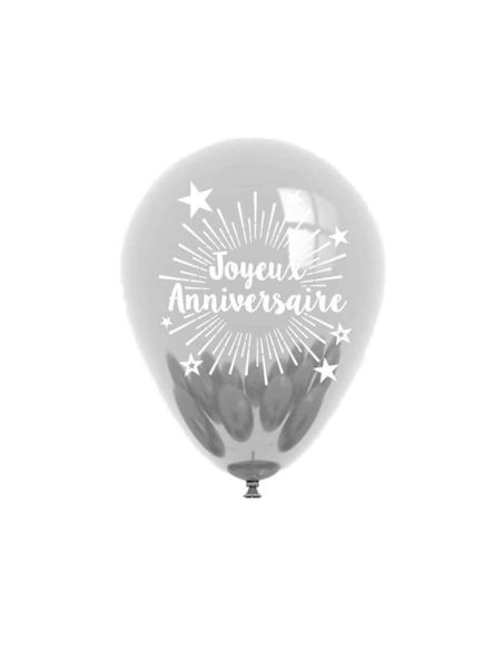 Pack de 6 Ballons "Joyeux Anniversaire" Argenté / Dimensions : 30 x 30 cm