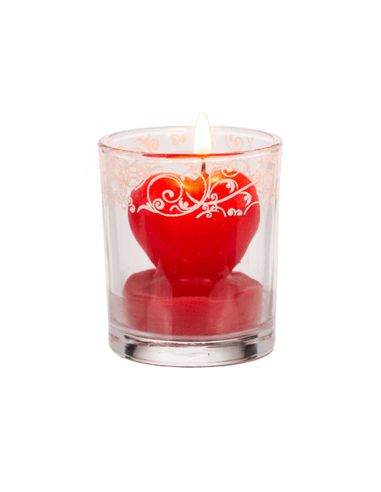 Bougie en Forme de CÅ“ur dans Verre / 3 Couleurs au choix : Rouge-Rose-Blanc / Dimensions : 6,5x5 cm