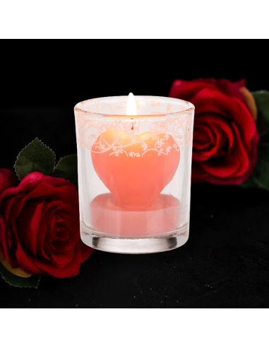 Bougie en Forme de CÅ“ur dans Verre / 3 Couleurs au choix : Rouge-Rose-Blanc / Dimensions : 6,5x5 cm
