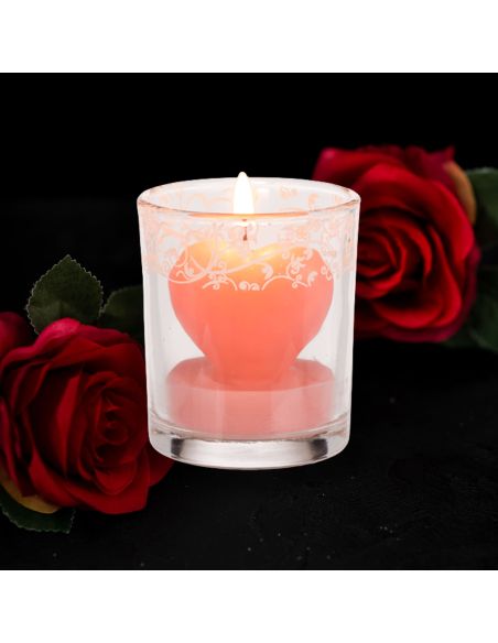 Bougie en Forme de CÅ“ur dans Verre / 3 Couleurs au choix : Rouge-Rose-Blanc / Dimensions : 6,5x5 cm