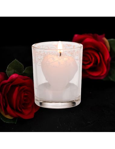 Bougie en Forme de CÅ“ur dans Verre / 3 Couleurs au choix : Rouge-Rose-Blanc / Dimensions : 6,5x5 cm