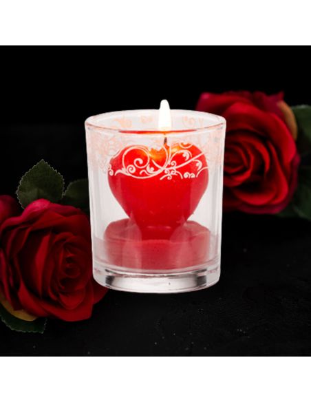 Bougie en Forme de CÅ“ur dans Verre / 3 Couleurs au choix : Rouge-Rose-Blanc / Dimensions : 6,5x5 cm