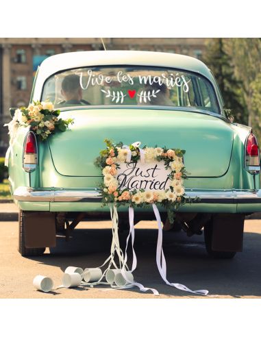 Sticker de Vitre Voiture "Vive les mariés" - Dimensions  74 x 24 cm