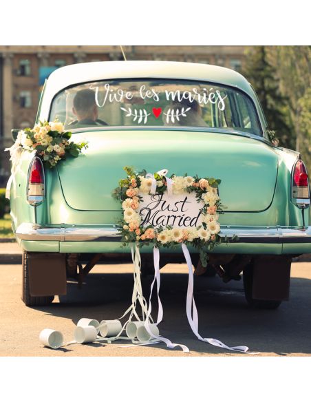 Sticker de Vitre Voiture "Vive les mariés" - Dimensions  74 x 24 cm