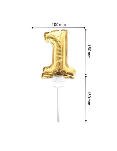 Accessoire Fêtes / Ballon Doré Décoration Gâteau Chiffre 1 / Dimension : 15 x 10 cm