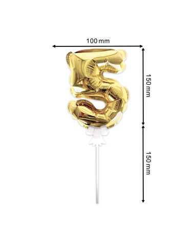 Accessoire Fêtes / Ballon Doré Décoration Gâteau Chiffre 5 / Dimension : 15 x 10 cm