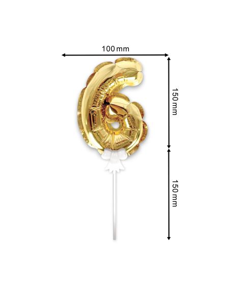 Accessoire Fêtes / Ballon Doré Décoration Gâteau Chiffre 6 / Dimension : 15 x 10 cm
