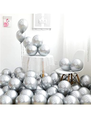 Sachet de 25 Ballons Argentés - Dimensions : 30 x 30 cm