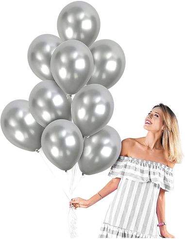 Sachet de 25 Ballons Argentés - Dimensions : 30 x 30 cm