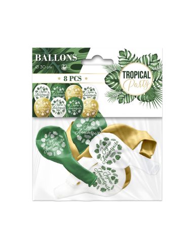 Sachet de 8 Ballons "Joyeux Anniversaire" / Dimensions : 30 x 30 cm