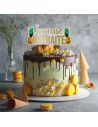 Top Gâteau "Joyeuse Retraite" - Motifs Tropicaux - Dimension : 17 x13 cm