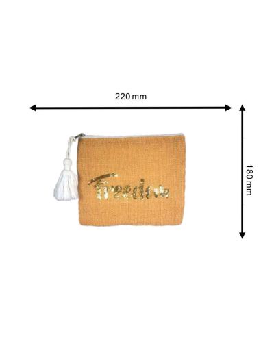 Sac Pochette en Jute avec Motif en Sequin - Dimensions : 22 x 18 cm
