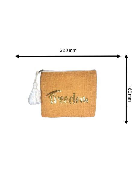 Sac Pochette en Jute avec Motif en Sequin - Dimensions : 22 x 18 cm