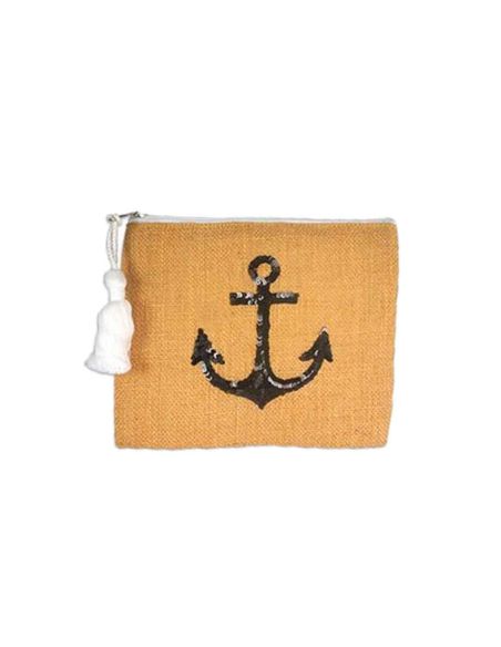 Sac Pochette en Jute avec Motif en Sequin - Dimensions : 22 x 18 cm