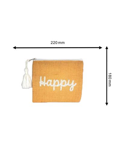 Sac Pochette en Jute avec Motif en Sequin - Dimensions : 22 x 18 cm
