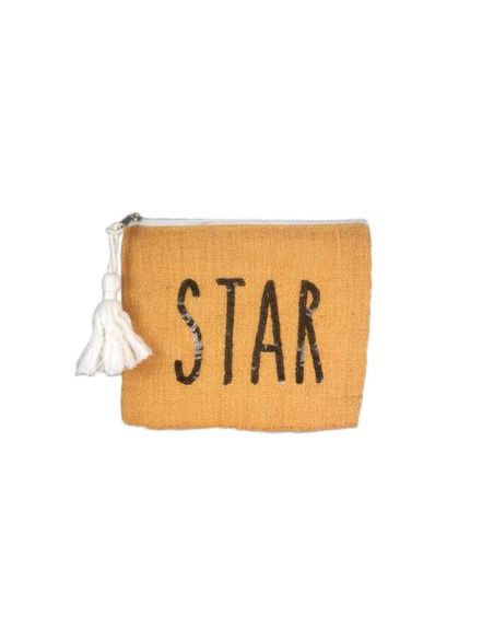 Sac Pochette en Jute avec Motif en Sequin - Dimensions : 22 x 18 cm