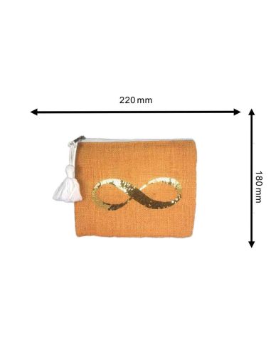 Sac Pochette en Jute avec Motif en Sequin - Dimensions : 22 x 18 cm