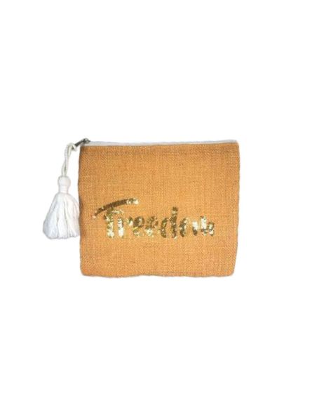 Sac Pochette en Jute avec Motif en Sequin - Dimensions : 22 x 18 cm