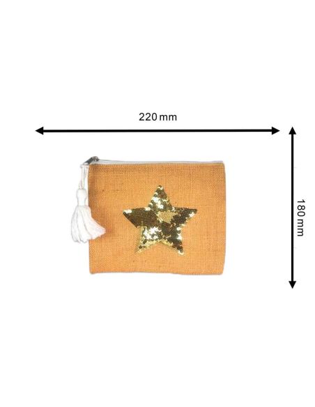 Sac Pochette en Jute avec Motif en Sequin - Dimensions : 22 x 18 cm