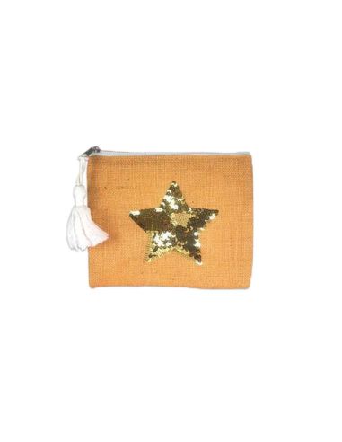 Sac Pochette en Jute avec Motif en Sequin - Dimensions : 22 x 18 cm