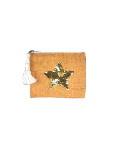 Sac Pochette en Jute avec Motif en Sequin - Dimensions : 22 x 18 cm