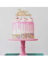 Top Gâteau "Joyeux Anniversaire" Doré - Dimension : 17 x 13 cm