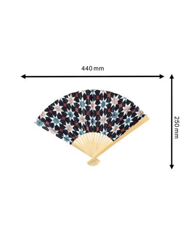 Eventail Patio en Bambou Motif Mandala - Dimensions : 44 x 25 cm