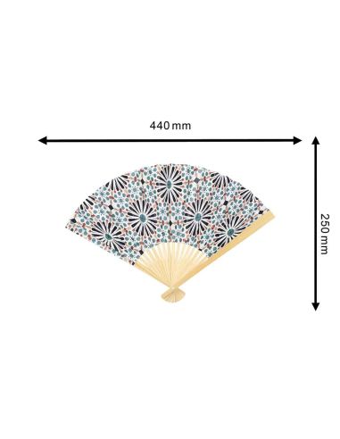 Eventail Patio en Bambou Motif Mandala - Dimensions : 44 x 25 cm