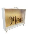 Urne "Merci" en bois et Verre Doré Pailleté - Dimensions : 35 x 7,5 x 30 cm