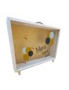 Urne "3 x Merci" en bois et Verre Doré Pailleté - Dimensions : 35 x 7,5 x 30 cm