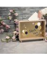 Urne "3 x Merci" en bois et Verre Doré Pailleté - Dimensions : 35 x 7,5 x 30 cm