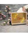 Urne "Merci avec Fleurs" en bois et Verre Doré Pailleté - Dimensions : 35 x 7,5 x 30 cm