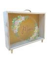 Urne "Merci avec Fleurs" en bois et Verre Doré Pailleté - Dimensions : 35 x 7,5 x 30 cm