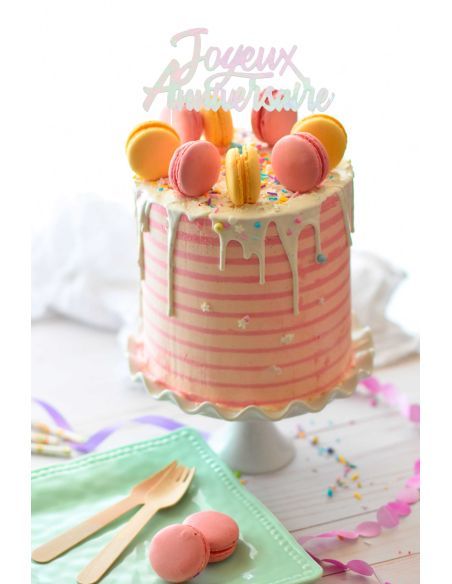 Top Gâteau "Joyeux anniversaire" / Dimensions : 17 x 13 cm