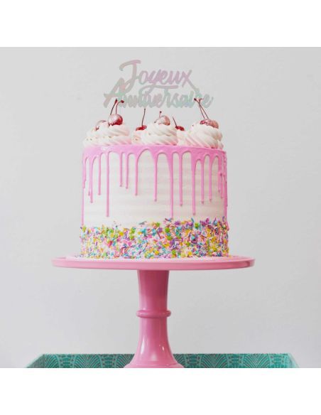 Top Gâteau "Joyeux anniversaire" / Dimensions : 17 x 13 cm