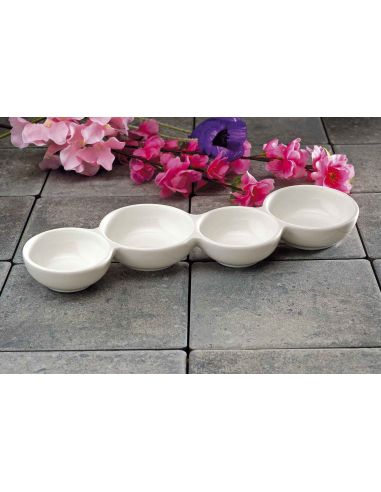 Plat de 4 Bols Blancs soudés en Céramique - Dimensions : 29 x 10 cm